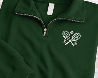 Sudadera con cremallera de un cuarto bordada para amantes del tenis, jersey con bordado personalizado para amantes del tenis