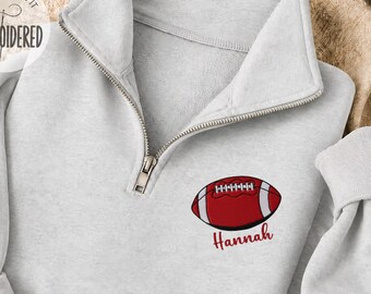 Embroidered Rugby Ball Personalized Name Quarter Zipper Sweatshirt