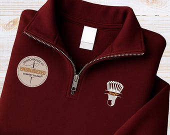 Sudadera con cremallera de un cuarto bordada de bádminton, camisa con bordado para amantes del bádminton