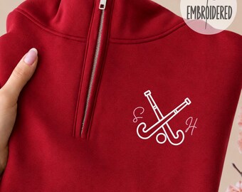 Embroidered Hockey Monongram Quarter Zip Sweatshirt, Custom Name Game Day Pullover