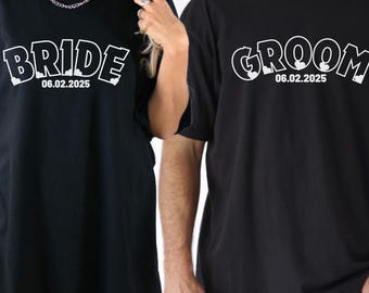 Camiseta personalizada con colores cómodos para novios: atuendo de boda a juego