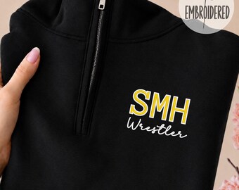 Embroidered Wrestler Monogram Quarter Zipper Sweatshirt