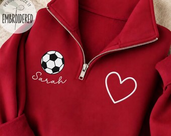 Custom Name Embroidered Soccer Quarter Zipper Sweatshirt, Coach Monogram Pullover