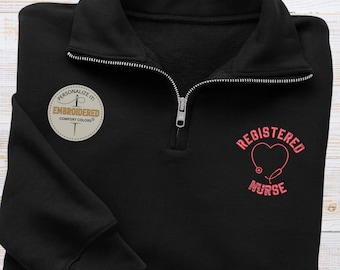 Embroidered Registered Nurse Quarter Zip Sweatshirt, Embroidery Rn Graduation Gift