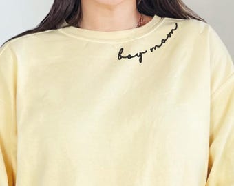 Boy Mom Embroidered Sweatshirt: Ring-Spun Cotton Blend