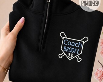 Embroidered Baseball Coach Personalized Quarter Zip, Game Day Sweatshirt