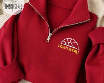 Basketball Personalized Name Embroidered  Quarter Zip Sweatshirt