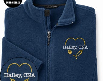 Embroidered Certified Nursing Assistant Full Zip Sweatshirt, Personalized CNA Jacket, Nursing Graduation Gift