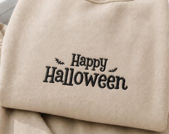 Embroidered Happy Halloween Sweatshirt, Haunted Halloween Gift Pullover