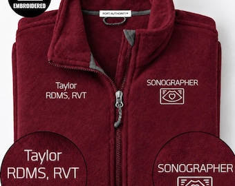 Embroidered Sonographer Full Zipper Jacket, Personalized Name Ultrasound Tech Sweatshirt, Medical Imaging Specialist Gift