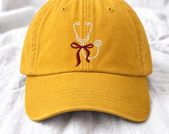 Embroidered Stethoscope Bow Baseball Cap, Nurse Hat, Medical Graduation Gift for Healthcare Worker