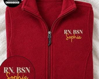Embroidered Registered Nurse BSN Fleece Jacket, Custom Name Nursing Sweatshirt, RN Bachelors of Science in Nursing Full Zipper Gift