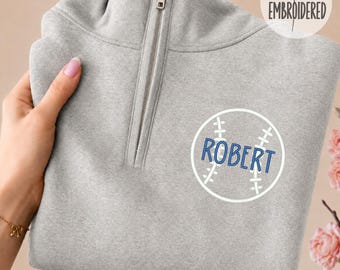 Custom Embroidered Baseball Quarter Zipper, Personalized Game Day Outfit, Baseball Mom Gift