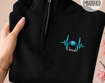 Embroidered Rugby Ball Quarter Zipper: Game Day Personalized Name Pullover