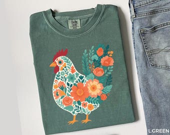 Wildblumen Huhn Shirt, Retro Blumen Huhn Mama T-Shirt