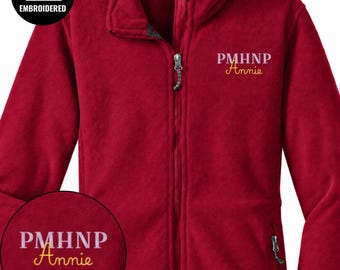 Embroidered Psychiatric Mental Health Full Zipper Jacket, Custom Name Nurse Practitioner Fleece, PMHNP Graduation Gift