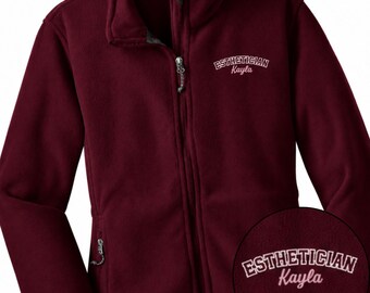 Embroidered Esthetician Full Zipper Fleece, Personalized Esthetician Name Sweatshirt, Skincare Professional Gift