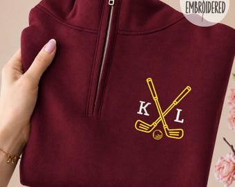 Personalized Name Initials Embroidered Hockey Quarter Zipper, Hockey Gift for Players & Fans