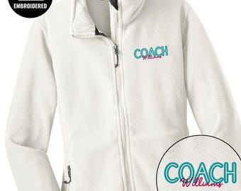 Personalized Coach Name Embroidered Full Zipper Jacket, Sports Team Fleece Sweatshirt, Coaching Staff Apparel