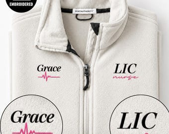 Embroidered Licensed Nurse Sweatshirt, Personalized Nursing Care Full Zipper Jacket, Custom Name Medical Staff Fleece Gift