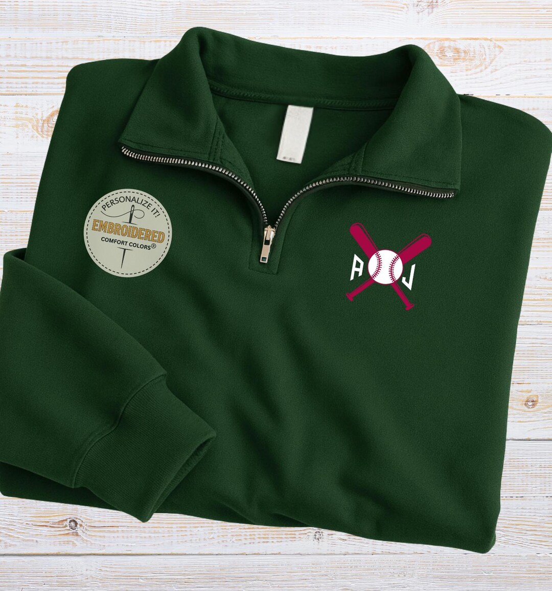 Custom Embroidered Baseball Quarter Zip Sweatshirt, Baseball Name ...
