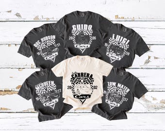 Chemises familiales Cars Disney, t-shirts de vacances assortis effet vieilli rétro
