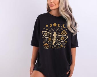 Celestial Moth Shirt: Witchy Mushroom & Moon Graphic Tee