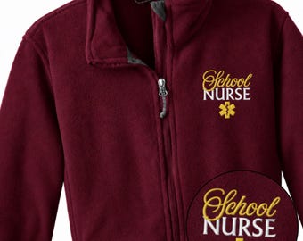 Embroidered School Nurse Full Zipper Jacket, Medical Office Fleece Sweatshirt, Student Health Services Apparel