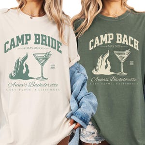 Custom Camp Bride Bachelorette Party Shirts, Custom Name Location Bachelorette Party Shirts, Camp Bach Bachelorette, Bridesmaid Party