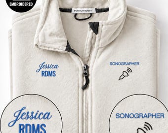 Embroidered Sonographer Sweatshirt, Personalized Name RDMS Full Zip Jacket, Registered Diagnostic Medical Sonographer Gift