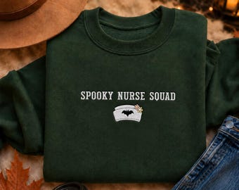Embroidered Spooky Nurse Squad Sweatshirt, Halloween Gift for Nurse, Nursing School Graduation Gift