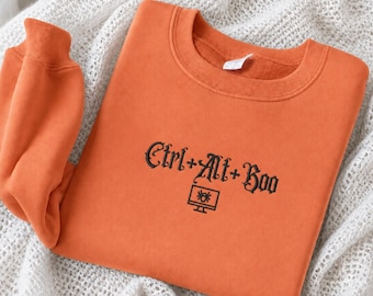 Embroidered Ctrl + Alt + Boo Sweatshirt, Halloween Computer Ghost Crewneck, Spooky Bug Pullover