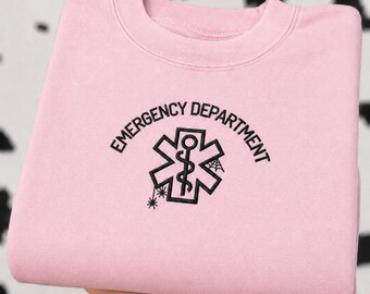 Embroidered Emergency Department Sweatshirt, Halloween Medical Crewneck, Spooky EMT Pullover