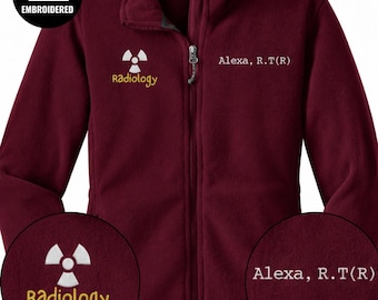 Embroidered Radiology Full Zipper Jacket, Personalized Radiologic Technologist Fleece, Medical Imaging Staff Sweatshirt Gift