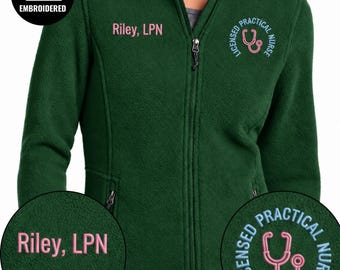 Embroidered Licensed Practical Nurse Full Zipper Jacket, Personalized LPN Sweatshirt, Custom Name Nursing Graduation Gift