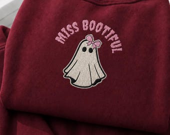 Embroidered Miss Bootiful Sweatshirt, Halloween Little Boo Crewneck, Haunted Bow Pullover