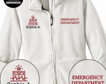 Embroidered Emergency Department Full Zip Fleece Jacket, Personalized Name Nursing Sweatshirt, Emergency Nurse Graduation Gift