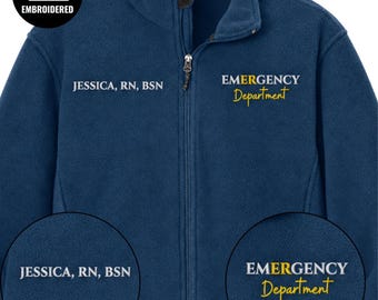 Embroidered Emergency Department Full Zipper Jacket, Personalized Name Nurse Fleece, Emergency Room Staff Graduation Gift