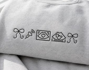 Embroidered Ultrasound Baby Icons Sweatshirt, Personalized Prenatal Crewneck, Cute Pregnancy Pullover