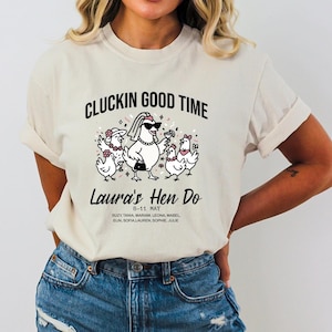 Custom Hen Do Tee, Personalized Bachelorette Bridal Party Tee, Bridesmaid Gift, Wedding Print, Bride Team Shower Present, Cluckin good time