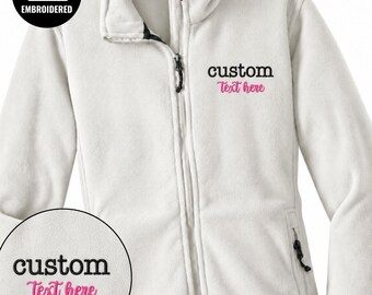 Embroidered Custom Text Full Zipper Jacket, Personalized Name Fleece Sweatshirt, Business Staff Gift