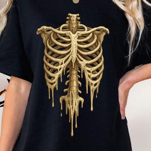 Vintage Rib Cage Skeleton PNG Bundle, 5 Retro Y2K Gothic Horror Designs, 90s Grunge Skull Clipart, Halloween Shirts & DIY Crafts