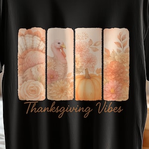 Thanksgiving Vibes PNG Bundle | 2 Boho Fall-Flower Sublimation Designs | Trendy Autumn Shirt Clipart | Fall Season PNG | Digital Download
