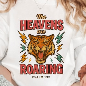 The Heavens Are Roaring PNG Bundle, 5 Retro Psalm 19:1 Tiger Faith Designs, Boho Christian Sublimation Clipart, Bible Verse Shirts & Crafts