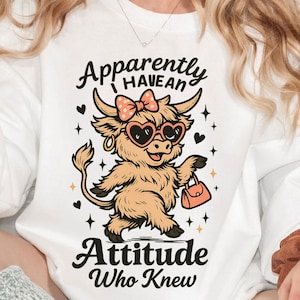 Funny Highland Cow PNG Bundle – 3 Sassy Sarcastic Cow Sublimation Designs, Attitude Quotes T-shirt Design, Farm Animal PNG, Commercial Use