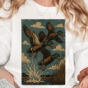Flying Mallard Ducks PNG Bundle, Duck Hunting Sublimation Design, Waterfowl Vintage Wildlife Art, Lodge Decor Graphic, Funny T-shirt Design