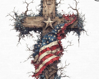 One Nation Under God PNG, 4th of July Png, Christian Cross PNG, American Flag Shirt Design, Patriotic Print, Digital Download