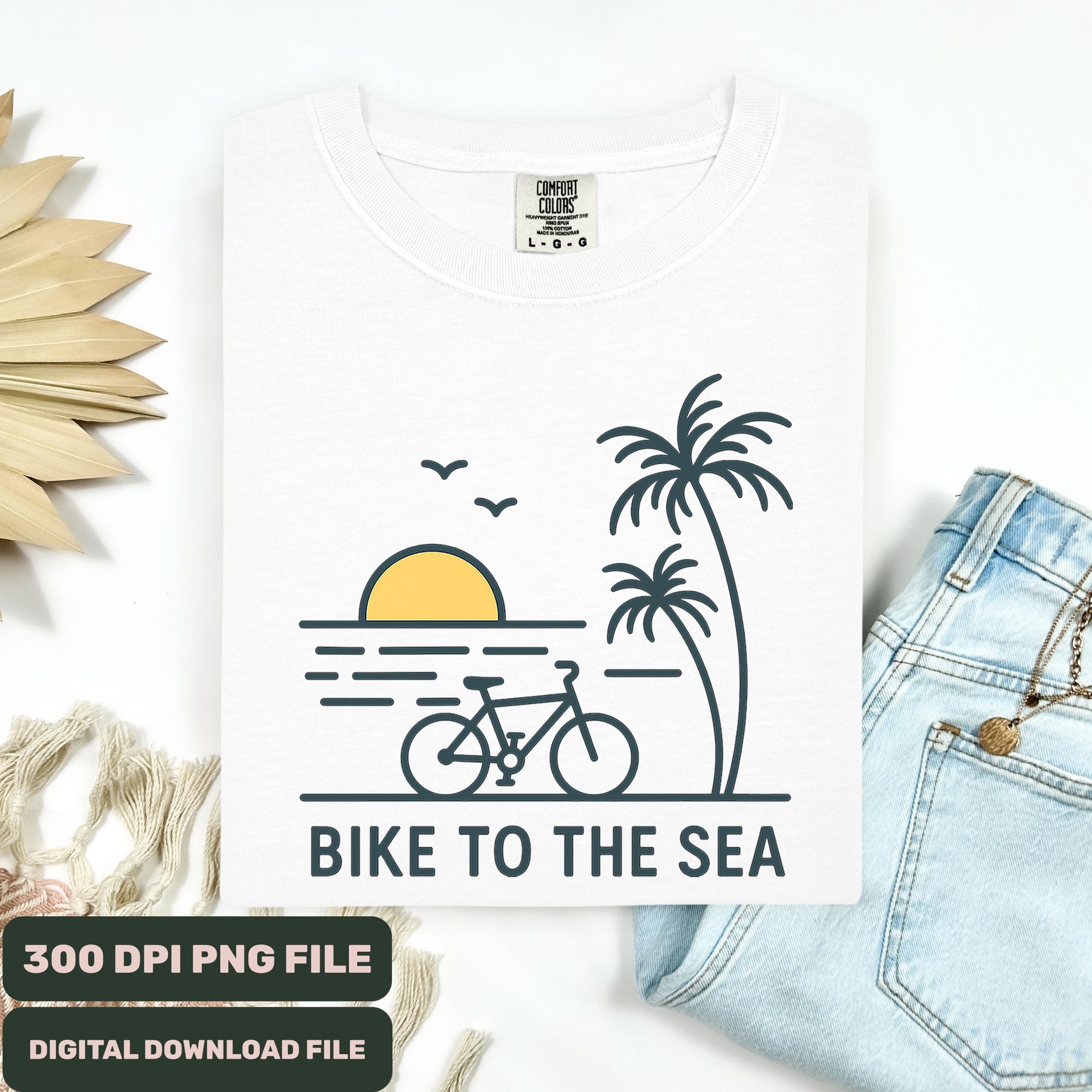 Bike to the Sea PNG - Coastal Bicycle Sunset Design, Palm Tree Beach Cycling Sublimation, Summer Adventure T-Shirt Design, Outdoor Vacation