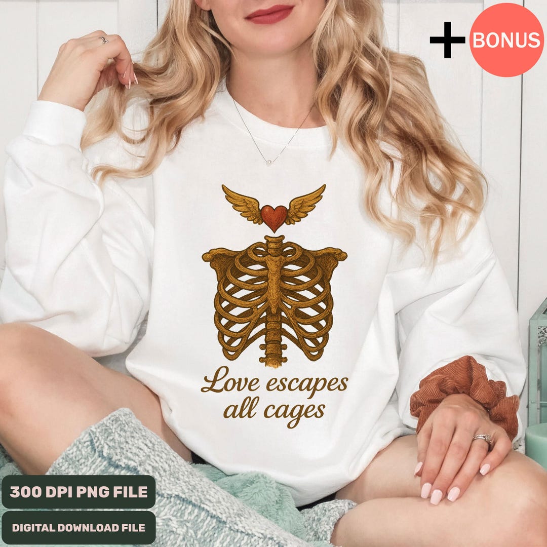 Love Escapes All Cages PNG Bundle, 4 Gothic Ribcage Heart With Wings ...