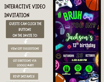 Teen Gaming Birthday Invitation: Basketball, Pizza, Music E-vite (Canva Template)